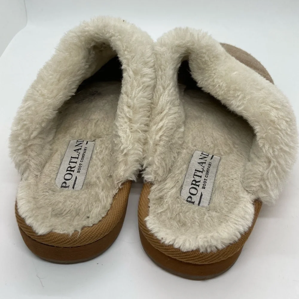 Portland Boot Company Fur Lining Brown Leather Slip On Slippers Size 6 - Picture 6 of 8